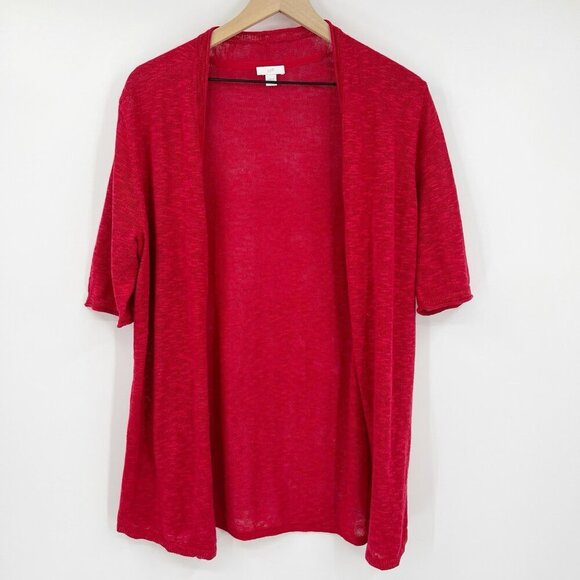 J. Jill Red Open Front Lightweight Cardigan Sweater Short Sleeve M Linen Cotton - Picture 1 of 5